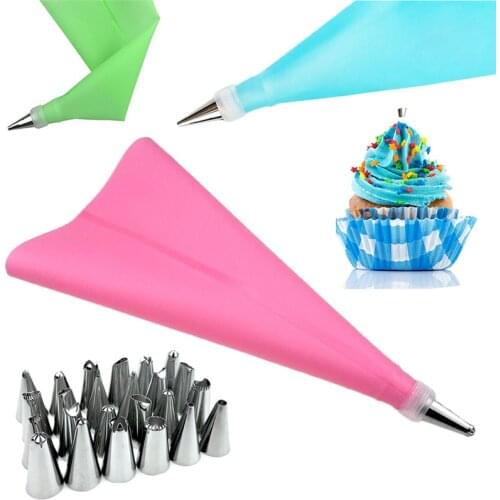 26Pc 24 Nozzle Silicone Pastry Bag Kitchen Tools DIY Icing Piping Nozzle Cream Reusable Pastry Bags Cake Decor Bakeware Tools