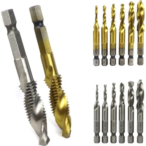 M3-M10 Screw Tap Drill Bits HSS Metric Machine Taps Kit 1/4'' Hex Shank Hand Thread Tap Woodworking Tools 6pcs