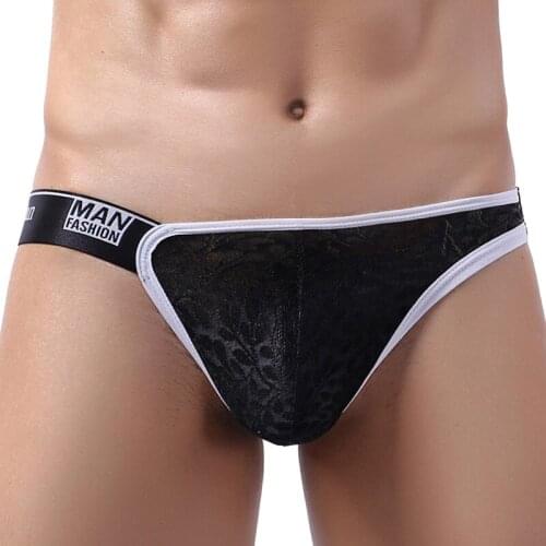 Mens Briefs Sexy Underwear Bikini Lace See Through Underpant Gay Penis Pouch Panties Man Shorts Sleep Bottoms