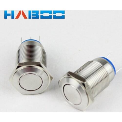 On-off 16mm 1pcs packing metal push button switch 1NO+1NC anti-vandal push button switch flat round head IP65 shipping free