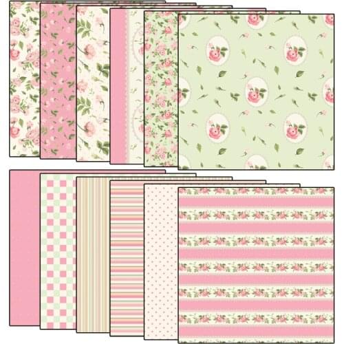 12 Sheets Retro Pink Flower Scrapbooking Paper Background Paper For Gift Wrapping DIY Material Kawaii Stationery Paper Craft