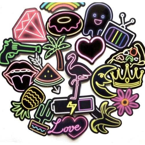 21pcs/set of Car Stickers neon light for luggage Cool Stickers For Kids Children Luggage Notebook Laptop Stickers Y180832