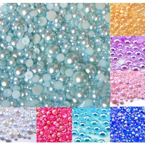 500pcs 2-10mm Light Blue AB Color Half Round Pearl Beads FlatBack Scrapbook Craft Cabochon Kawaii DIY Embellishments Accessories