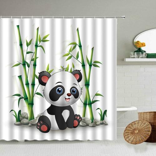 Cartoon Panda 3D Waterproof Shower Curtain Set Cute Animal Green Bamboo Plant Print Children Bathroom Screen With Hook Washable