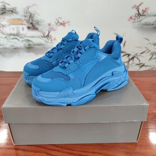 Classic Popular Model Blue Lace Up Luxury Sneaker for Man Woman Triple S Brand Shoes Thick Bottom Soft Casual Fashion Trainer