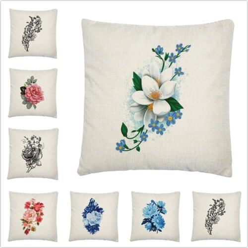 Beautiful flower pattern Linen Cushion Cover Pillow Case for Home Sofa Car Decor Pillowcase45X45cm