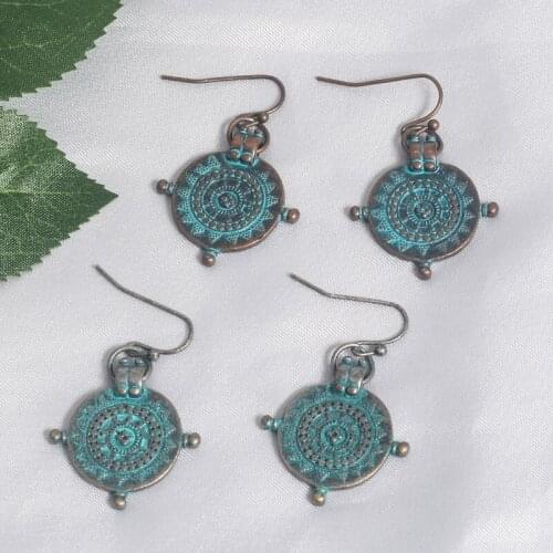 Round Rudder Design Ethnic Dangle Earrings plating Emboss drop Earrings Fashion women earrings Jewelry gift