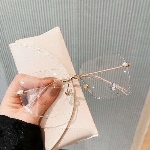 Rimless Square Transparent Glasses Women Anti Blue Light Computer Glasses Vintgae Brand Designer Framless Eyeglasses Accesory