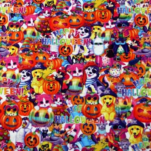 Cartoon Halloween Pumpkins and Dogs 100% Cotton Fabric for Kids Clothes Digital Printing Hometextile DIY Needlework Material