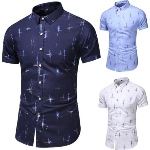 Male Office Casual Work Shirt Plus Size 7Xl Summer Breathable Cotton Men Slim Printed Hawaiian Vacation Short Sleeve Shirts