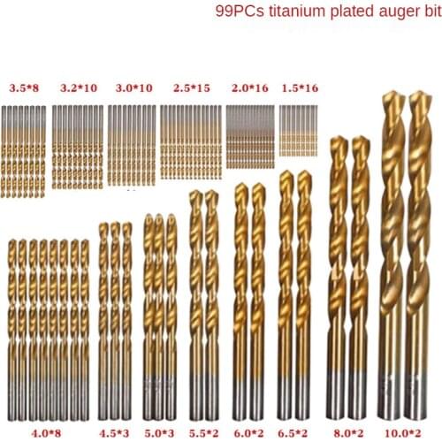 99pcs High Speed Steel Titanium Plating Straight Shank Twist Drill Set Wood Aluminum Alloy Hole Drill Combination Tool