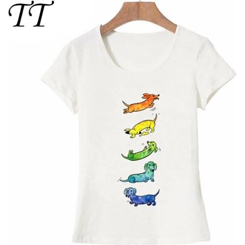 New Cute Pretty Space Watercolor Dachshunds Art T-shirt Fashion Women T-Shirt Funny Dog Design Maiden Casual Tees Female Tops