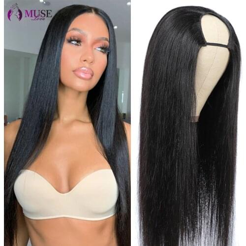 MUSE LOVE 28inch Bone Straight Wig 180% U Part Human Hair Wigs Malaysia Straight Hair Wig Full Machine Made Wigs For Black Woman