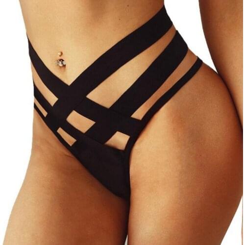 Sexy Black Bandage Underwear Women Fashion High-Rise Thongs and G Strings Strap Hollow G-String Panties Imitation For Ladies