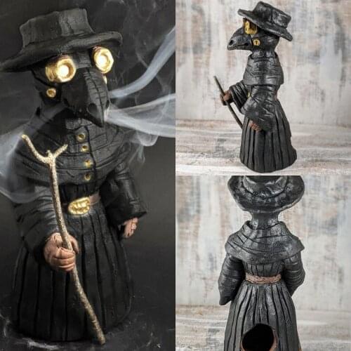 12cm 17cm Plague Doctor Doll Incense Cone Burner Resin Ornament Home Office Desktop Handicraft Decoration Statues Sculpture