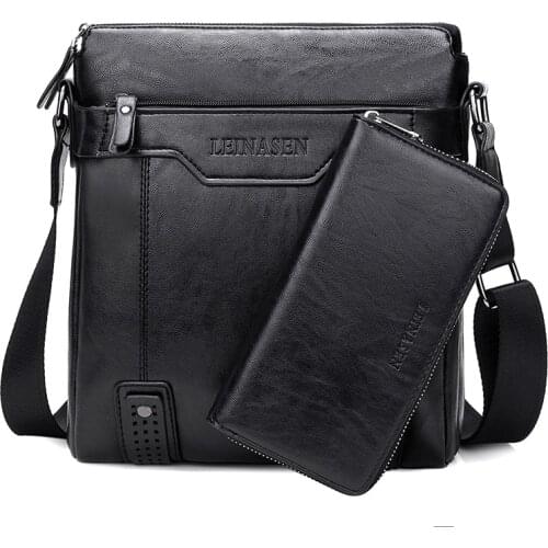 Soft Top Leather Crossbody Shoulder Bag+Clutch for Man Business Tote Bags Fashion Brand Men Messenger Bags for Business 2 In 1