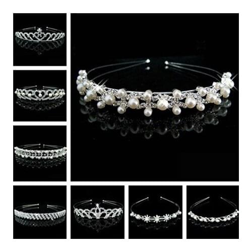 Fine jewelry wedding Pearl crystal Rhinestone crown tiara Headband for Bride and flower girl