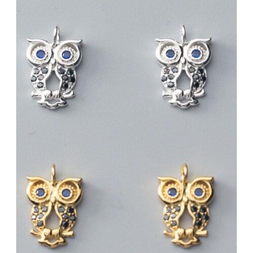 925 Sterling Silver Exquisite Paved AAA Zircon Owl Charms Handmade Ornament Silver Pendants DIY Women Jewelry Making Findings
