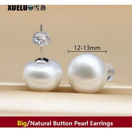 XUELUO 12-13mm Large Genuine Irregular Baroque Cultured Natural Freshwater Pearl Stud Earrings for Women