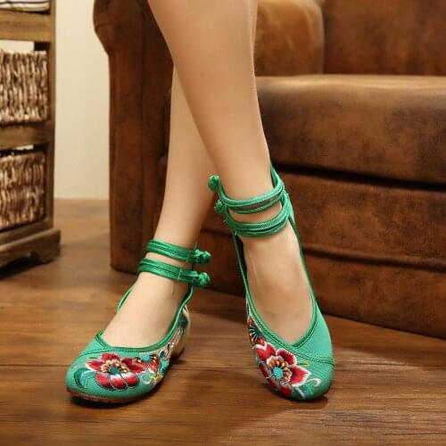 Womens Vintage Embroidered Canvas Ballets Flats Ladies Fabric Plus size Comfortable Chinese Ballerinas Embroidery Women Shoes