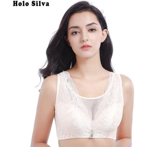 Women Full Cup Vest Bra Sexy Lace No Padded Wire Free Bra Max 95C Cotton Floral Femme Plus Size Bralette Brassiere Sexy Lingerie