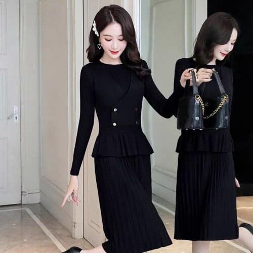 2021 Autumn Winter Women Sets Knitted 2 Piece Set Knit Sweater Vest + Lady Knitting Dress Suit Womens Outfits X128