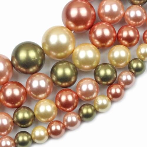 Gold Yellow Natural Shell Pearl Beads Round Spacer Loose Finding Beads For Jewelry Making Diy Pendant Bracelet 15" 6/8/10/12mm