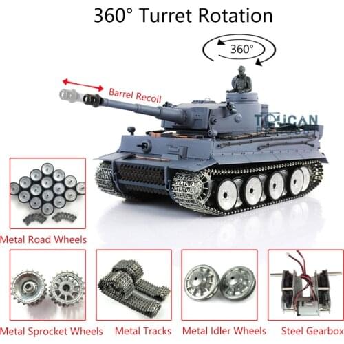 1/16 Heng Long 7.0 Tiger I RC Tank 3818 W/ Barrel Recoil Metal Tracks Wheels TH17244-SMT4