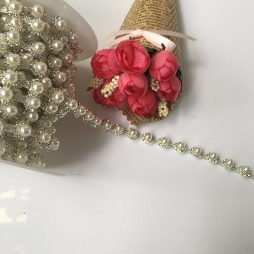 5Yards Crystal Pearls Rhinestone Cup Chain Sew On Rhinestone Trim DIY Wedding Dress Wedding Belt Performance Clothing Accessory