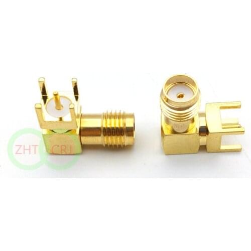 50pcs COPPER Gold SMA female right angle solder PCB mount RF Adapter