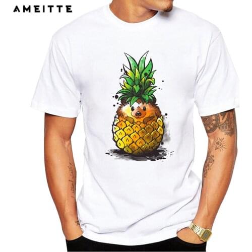 AMEITTE 2019 Newest Pineapple Design T-Shirt Mens Cute Hedgehog T Shirt Summer Geek Style Tops Hipster Tees