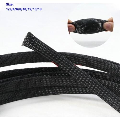 Black 1-18mm Cable Sleeve Snakeskin Mesh Wire Elasticity Protection PET Nylon Expandable Braided Sleeves