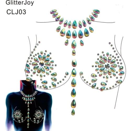 CLJ03 1Pc Paste Nipple Covers Bra Breast Pasties Chest Jewel Adhesive Stickers for Fiesta, Carnival or Rave Party