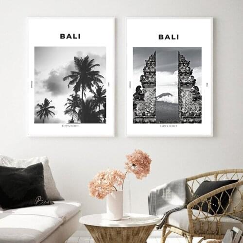 Bali Travel Wall Art Pictures Black White Photo Poster Coordinates Canggu Ubud Palm Tree Tropical Canvas Painting Prints Decor