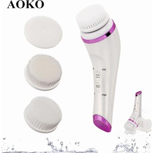 AOKO 3 in 1 Heating Electric Facial Cleaning Brush Face Pore Cleaner Ultrasonic Vibration Massage Blackhead Makeup Removal Brush