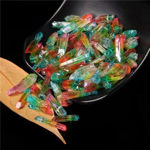 20pcs/lot Rainbow Natural Quartz Crystal Graduated Stick Point Loose Bead Dyed Crystal Stone Beads Point Pendant for DIY Jewelry