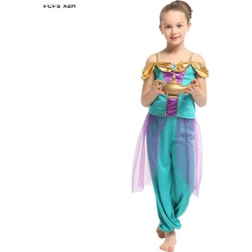 M-XL Girls Halloween Jasmine Princess Costume Kids Children Aladdins lamp Arabian Cosplay Carnival Purim Stage play party dress