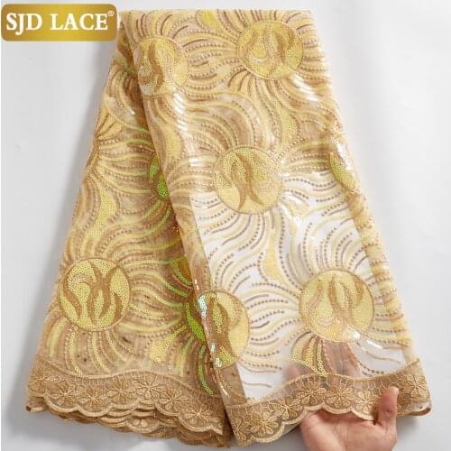 SJD LACE African Net Lace Fabric With Sequins French Mesh Lace Fabric 2021 New Arrivals Tissue Tulle Bridal Materials Sew A2515
