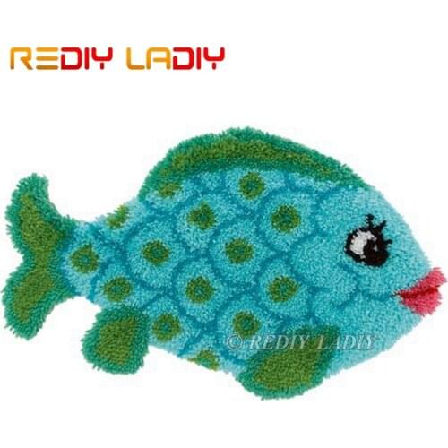 Latch Hook Kits Make Your Own Rug Green Blue Fish Tapestry Crochet Cushion Mat DIY Carpet Rug Pre-Printed Canvas Hobby & Crafts