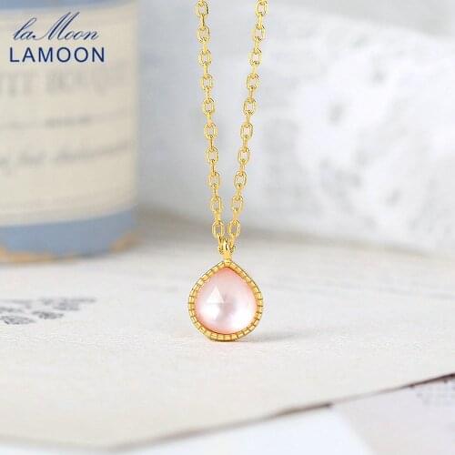 LAMOON Sweet Pink Pendant For Women Cute Peach Shape White Crystal Pink Shell 925 Silver 14K Gold Pated Necklace Jewelry LMNI092