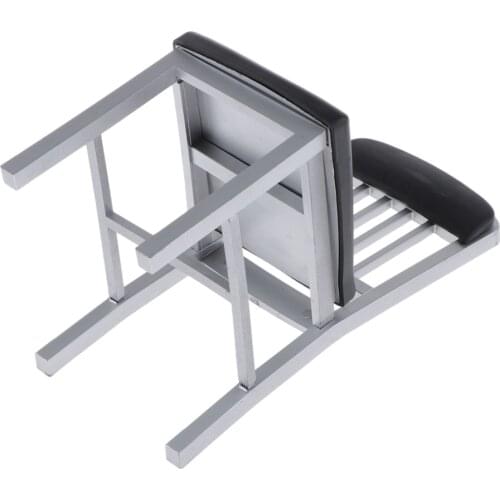 Miniature Metal Chair for 1/6 Dollhouse - Black and Silver - Doll House Decor Model
