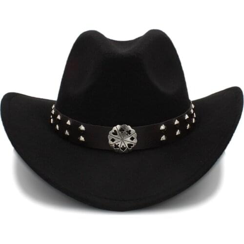 Men Wool Hollow Western Cowboy Hat Gentleman Sombrero Hombre Fedora Cap Gentleman Fascinator Montana Hat Size 56-58CM
