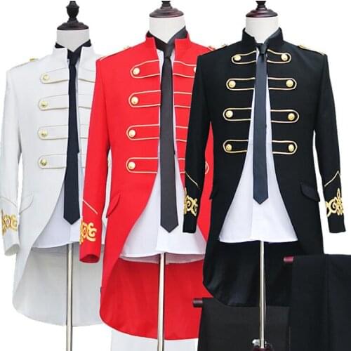 Red white men Tuxedo suit set with pants mens wedding suits new arrival slim European court formal dress mens groom suit + pant