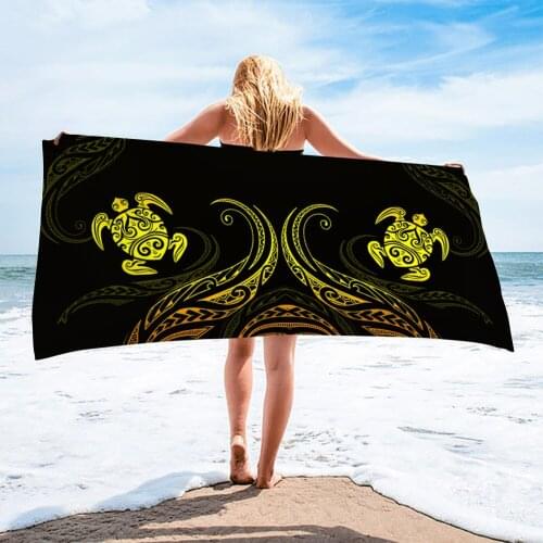 PHAYON Soft Towels Golden Polynesian Tribal With Turtle Black Beach Towel Quick Dry Swimming Pool For Adult Sport Hiking Camping