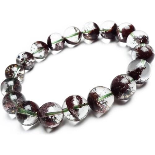 New Arrival 11mm Natural Red Phantom Quartz Crystal Transparent Round Bead Stretch Charm Bracelets For Women