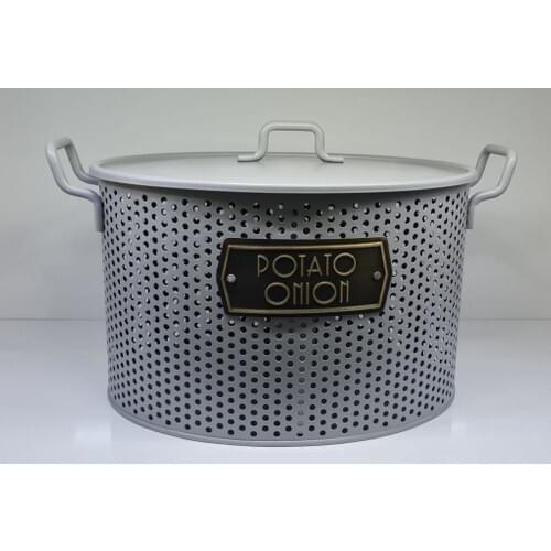 The Mia Galvanized 24x46 cm 2 Compartments Potato-Onion Bucket Metallic Gray Inner Part Double Haznelidir