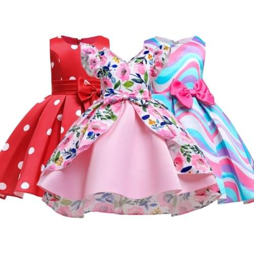 Floral Dress For Girls 2020 Summer Elegant Girl Princess Dress Dots Bow Kids Christmas Performance Show Costume vestido infantil