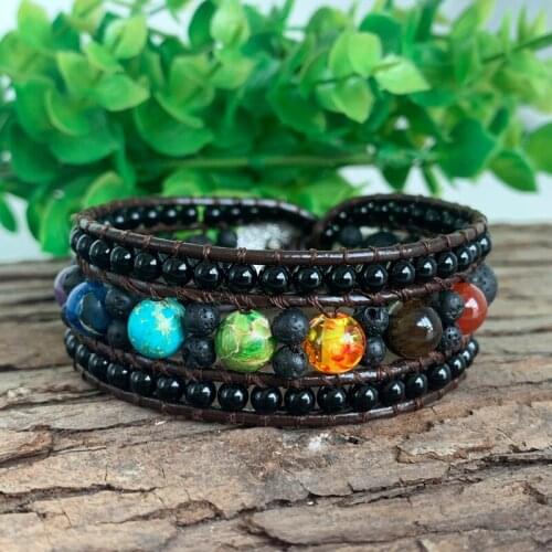 Lava Rock Seven Chakras Meditation Bracelet Frosted Agate Hand Woven Bracelet Sky Bracelet Friendship Bracelets Wholesale