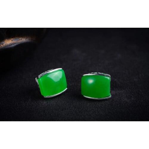 Luxury Jewelry Girls 925 Sterling Earrings simple style bohemian brincos Natural RED GREEN STONE Stud 1pair EARRING