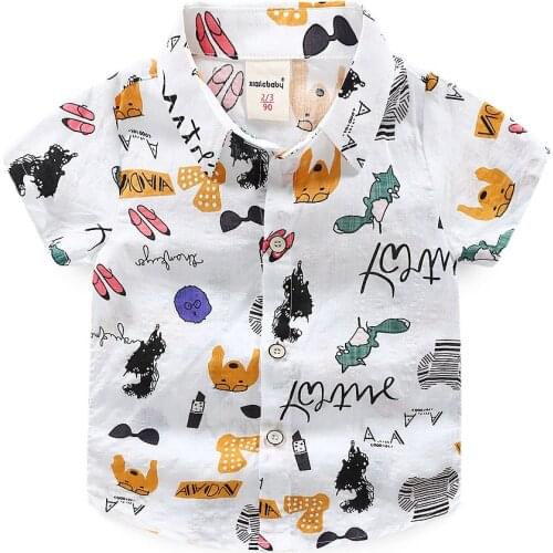 Boys Flower Shirt Childrens Shirt Short Sleeve Baby 2019 New Shirt Cotton Shirt Summer Dress A Generation of Tide